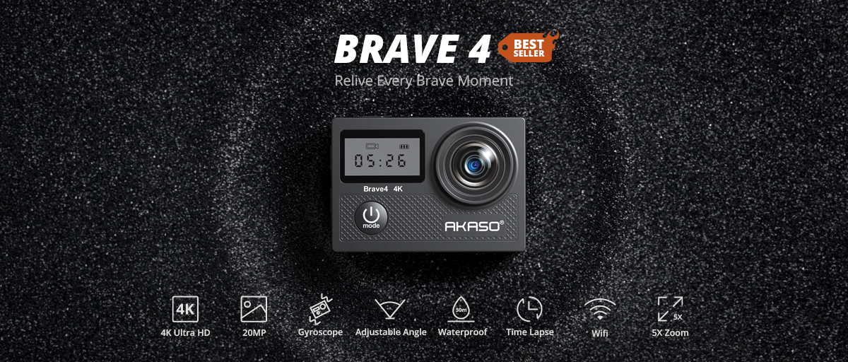 AKASO Brave 4 4K 20MP WiFi Action Camera Ultra HD with EIS 30m Waterproof  Camera Remote Control 5X Zoom Underwater Camcorder with 2 Batteries and  Helmet Accessories Kit Support External Microphone : Precio Guatemala